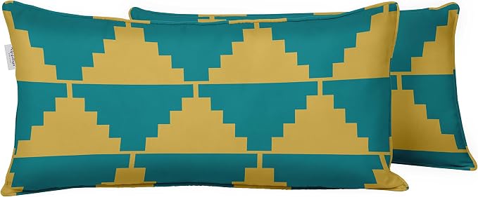 Indoor/Outdoor Polyester Fabric Lumbar Pillow Cover, All-Weather Waterproof Rectangular Cushion Case for Patio Furniture, 12 x 20 Set of 2 - Geometric-26
