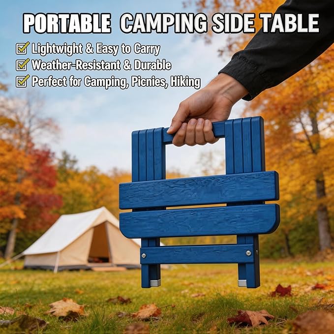 Folding Outdoor Side Table,Small HDPE Patio Table,All-Weather Compact Portable End Table for Patio,Porch,Pool,Blue,11.8" D x 15.7" W x 15.7" H