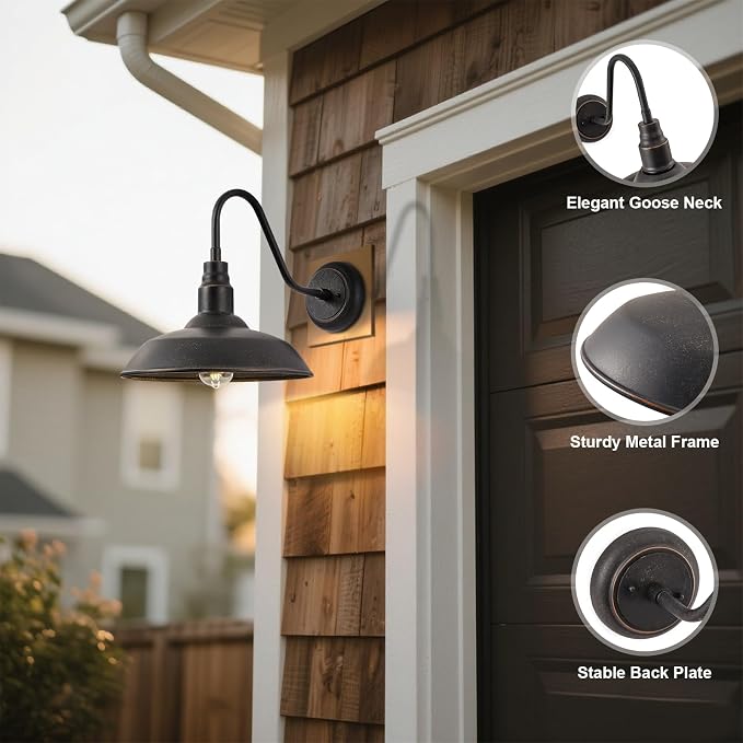 10in Dome Gooseneck Outdoor Light Fixture Bronze Exterior Barn Porch Door Light Fixture with Wall Mount 2 Pack Farmhouse Outside Garage Barn Wall Sconce Light for Balcony, House, Patio