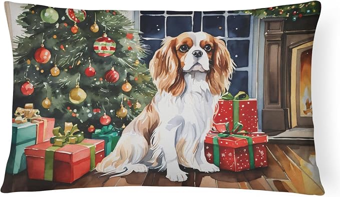 Caroline's Treasures DAC2626PW1216 Cavalier Spaniel Cozy Christmas Throw Pillow Machine Washable, Indoor Outdoor Decorative Pillow for Couch, Bed or Patio, 12HX16W