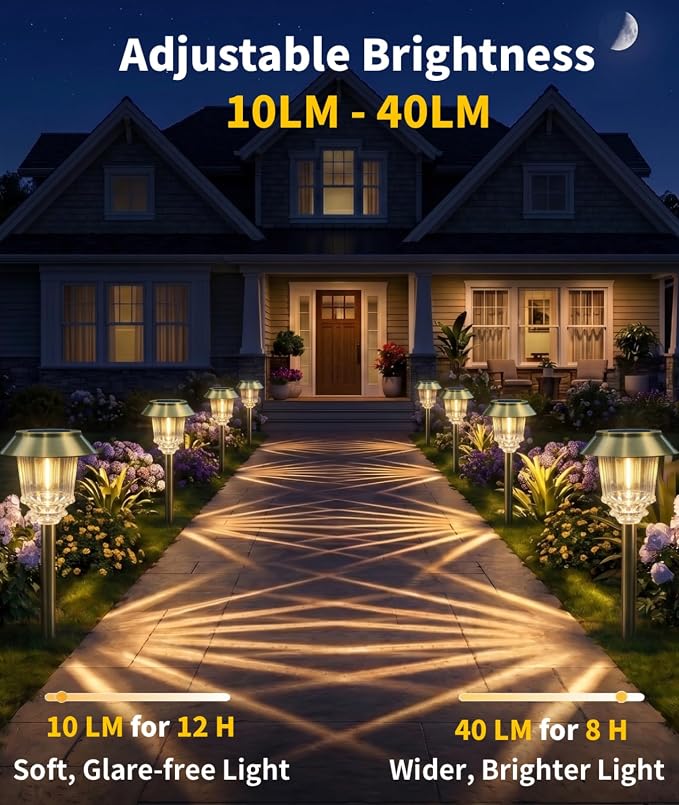 XMCOSY+ Solar Outdoor Lights, 6 Pack Solar Powered Landscape Lighting Path | 10-40 LM Dimmable Warm White Lighting 12H Auto On/Off All-metal & Aluminum Waterproof dor Landscape Lighting Garden Lights