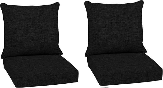 Arden Outdoor Deep Seat Cushion Set, 2-Pack, 24x24, Black | Outdoor Sofa, Couch, Conversation Set, Weather-Proof, Rain-Proof, Fade Resistant for Chair, Mold and Mildew Resistant
