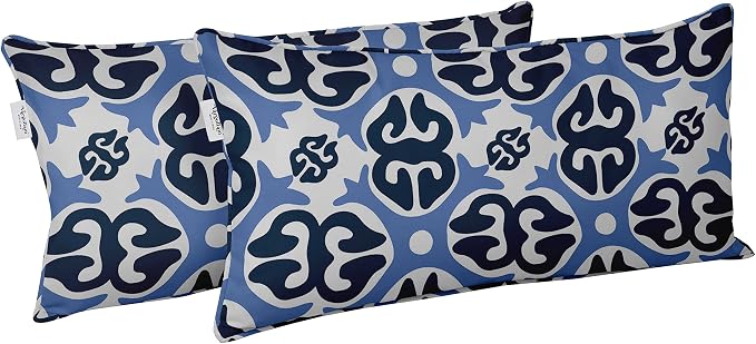 Indoor/Outdoor Polyester Fabric Lumbar Pillow Cover, All-Weather Waterproof Rectangular Cushion Case for Patio Furniture, 12 x 24 Set of 2 - Abstracts-13