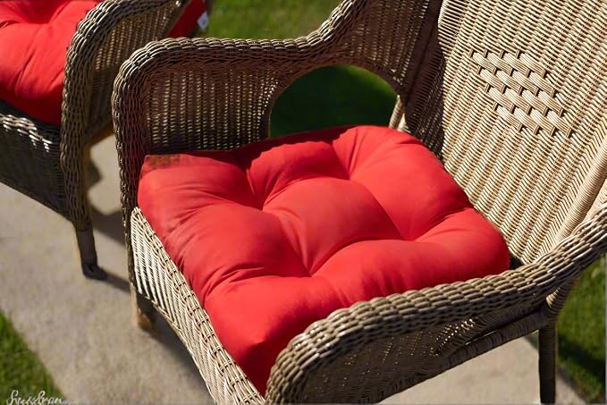 RSH DECOR: Sunbrella Tufted Wicker U-Shape Cushions Set of 2 | 19” x 19” | Water and Fade-Resistant Performance Fabric | Outdoor Seat Cushions for Patio Furniture | Canvas Pacific Blue