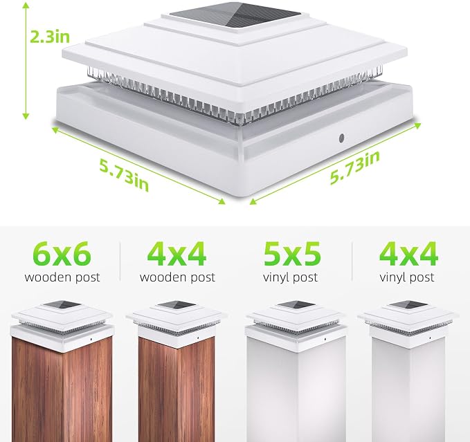 Post Cap Lights Outdoor 4pack, Waterproof Fence Post Solar Lights for 4x4 5x5 6x6 Wood/Vinyl Posts, White Solar Deck Post Lights with 2 Color Modes Decorate Garden Patio Porch Backyard