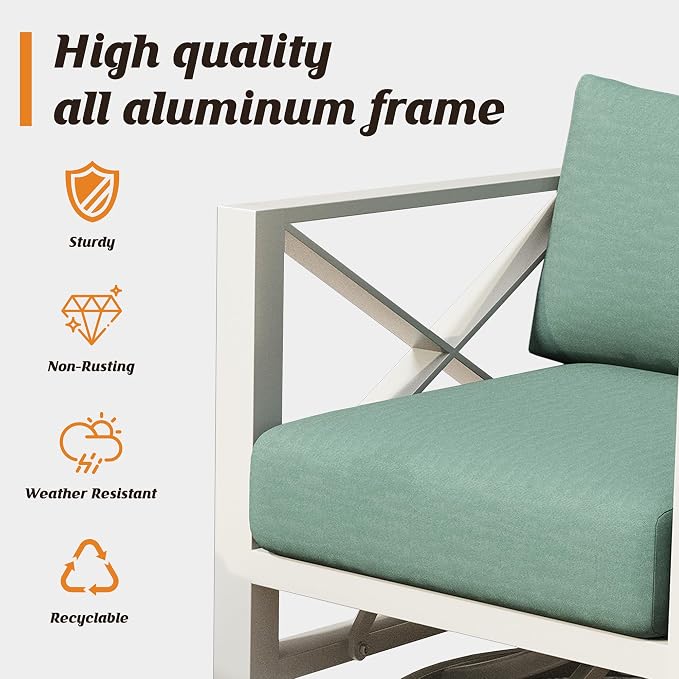 Aluminum Outdoor Patio Furniture Set with Swivel Chairs, 11-Piece Outdoor Sectional with 5.2" Thick Cushions, Patio Conversation Sets with Ottomans for Backyard,(White,8 Seats)