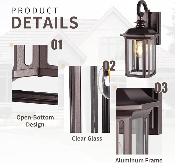 Dusk to Dawn Outdoor Wall Light Fixtures,19'' Outdoor Porch Sconces Lighting , Waterproof Wall Lanterns with E26 Sockets & Glass, Modern Oil Rubbed Bronze Outside Lights for Front Door Entryway Garage