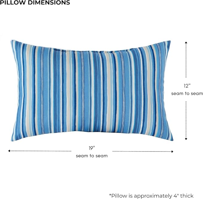 Set of 2 Outdoor Throw Pillows 19 x 12 Inch – Reversible Rectangle Patio Accent Pillows – Weather-Resistant Polyester Fabric – Eco-Friendly Recycled Polyfiber Fill – Sapphire Stripe