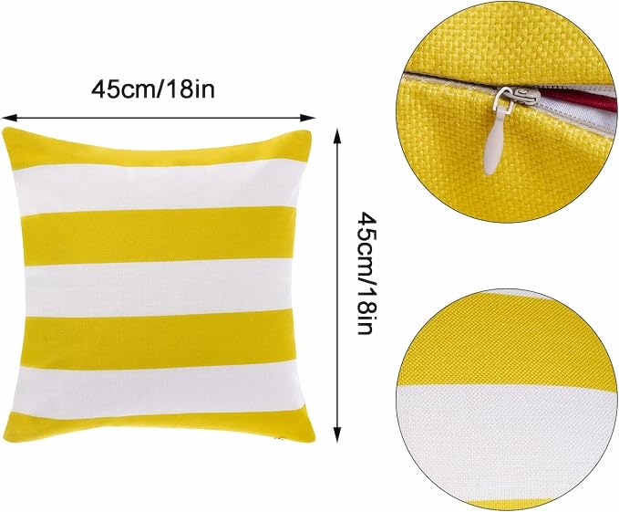 tiggell 4 Pack Waterproof Pillow Covers Outdoor Throw Pillowcases Decorative Garden Cushion Case for Home Garden Patio Couch Balcony Striped (18 * 18 inch, Yellow & White)