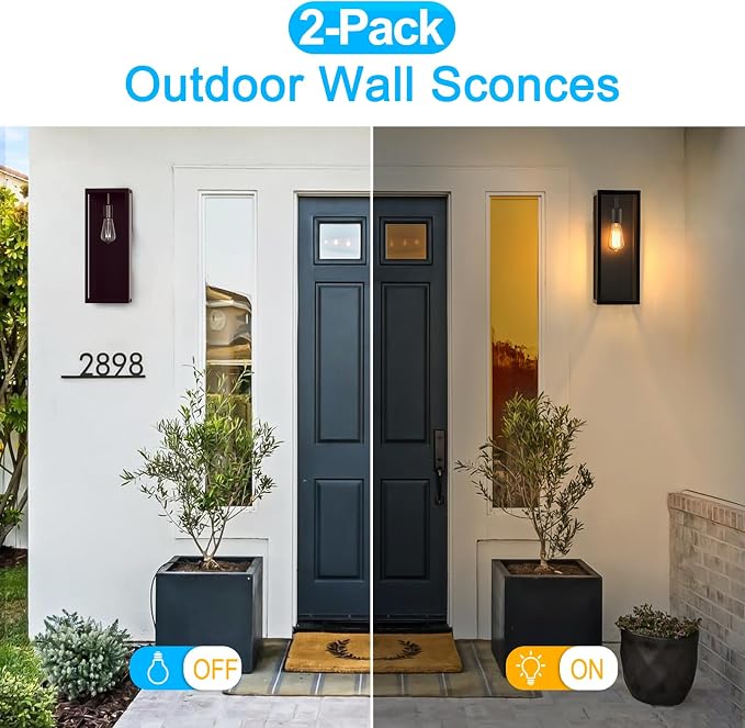 2-Pack Outdoor Wall Lanterns, 16” Exterior Waterproof Outdoor Light, Brown | Porch Lights Wall Mounted with Glass Shades, Anti-Rust E26 Modern Lighting Fixtures for Patio Garage Entryway Front Door