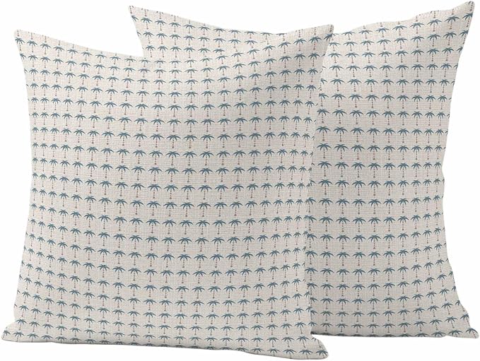Palm Trees Outdoor Pillow Covers 18"x18" Set of 2, Summer Vintage Nautical Coastal Beach Ocean Blue Tree Waterproof Throw Pillow Covers for Patio Furniture, Decorative Cushion Covers for Porch