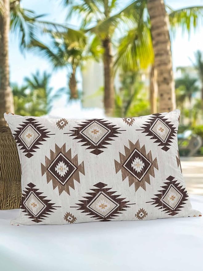 Waterproof Outdoor Pillow 1 Pack Brown Boho Aztec Decorative Throw Pillows Cover & Insert 20x12 Inch Lumbar Pillowcase Southwest Tribal Style Pillows for Couch Sofa Bed Patio Furniture Indoor Outdoor