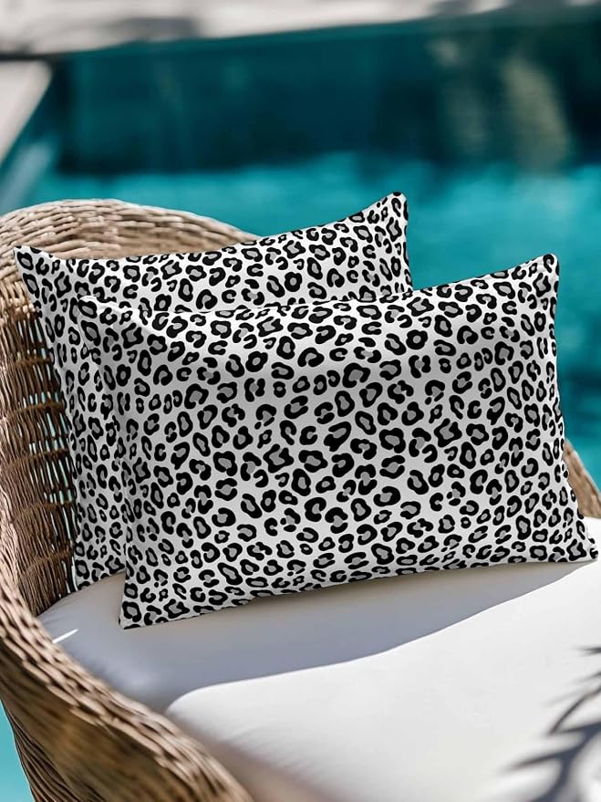 Outdoor Waterproof Throw Pillows Abstract White Black Leopard Patio Pillows Pack of 2,Decorative Pillow Covers with Insert,Pillow Cushion Case for Garden Couch Sofa Animal Skin Print