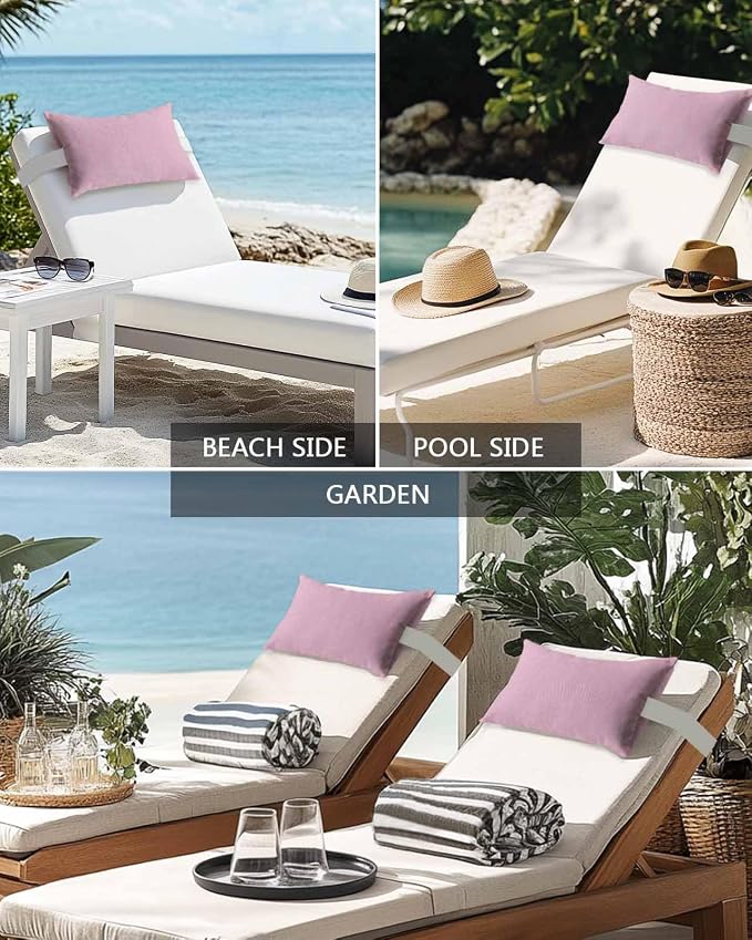 Outdoor Pillow for Chaise Lounge Chair Pink Rustic Vintage Burlap Texture Outdoor Pillows Waterproof with Adjustable Strap Headrest Lumbar Pillows for Garden Patio Furniture 2 Pack 11" x 16"