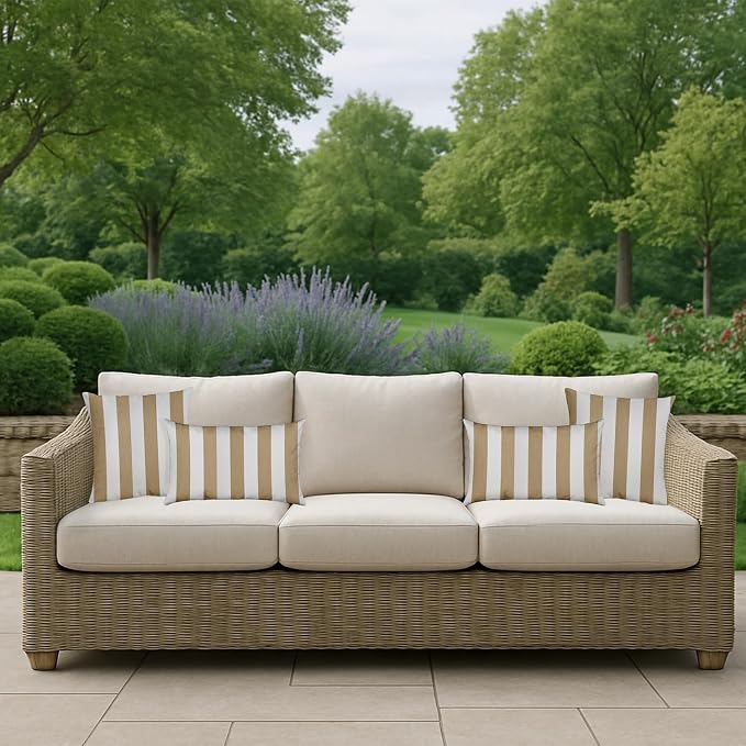 RSH DECOR Indoor Outdoor Sunbrella Set of 4 Throw Pillows - 2 Square 17x17 & 2 Lumbar 20x12 - Maxim Heather Beige - Made in USA