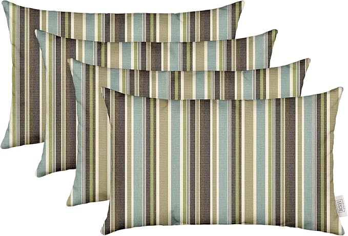 RSH DECOR: Sunbrella Lumbar Throw Pillows Set of 4 | 20" x 12" | Water and Fade-Resistant Performance Fabric | Outdoor Pillow Covers with Down-Alternative Inserts | Brannon Whisper