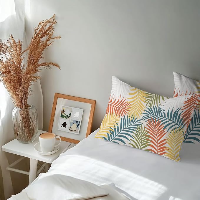 Yellow Green Palm Leaves Outdoor Pillow Covers 20"x12" Set of 2, Summer Botanical Vintage Tropical Leaf Rustic Waterproof Throw Pillow Covers for Patio Furniture, Decorative Cushion Covers for Porch