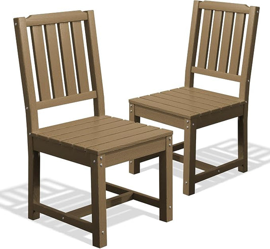 AreShark Patio Dining Chair Set of 2,All Weather HDPE Outdoor Dining Armless Chairs with Wide Seat and Backrest,Weatherproof Patio Chairs for Garden,Backyard,Deck,Brown