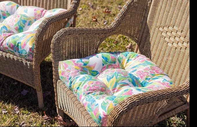 RSH DECOR Sunbrella Tufted Wicker U-Shape Cushions Set of 2 | 19” x 19” | Outdoor Seat Cushions for Patio Furniture| Crafted with Sunbrella Performance Fabric | Made in USA (Canvas Hot Pink)