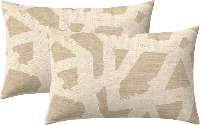RSH DECOR: Sunbrella Lumbar Throw Pillows Set of 2 | 20" x 12" | Water and Fade-Resistant Performance Fabric | Outdoor Pillow Covers with Down-Alternative Inserts | Made in USA (Draft Parchment)