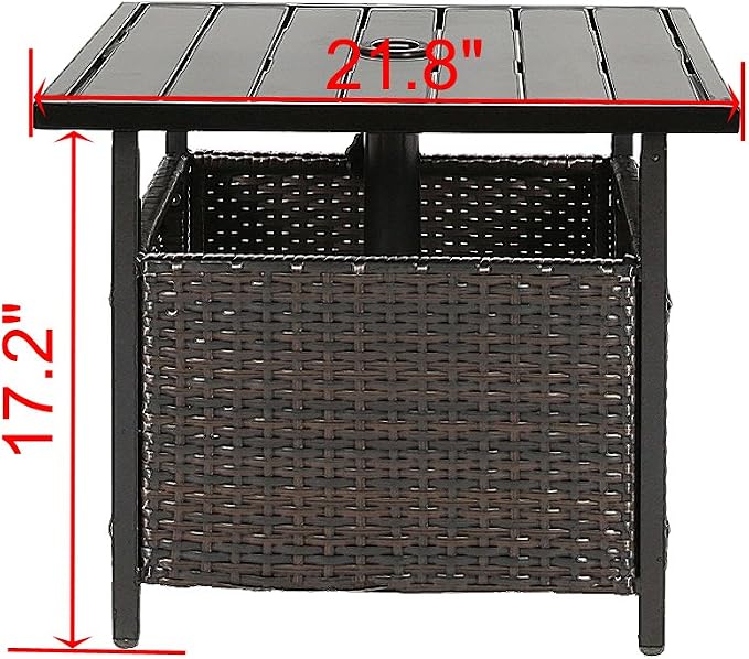 Patio PE Wicker Umbrella Side Table Stand, Outdoor Bistro Table with Umbrella Hole