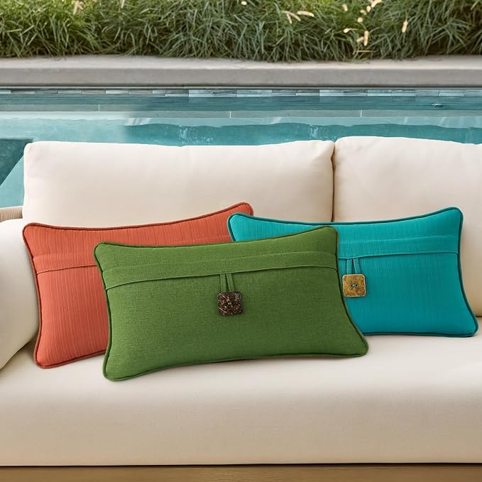 Outdoor Decorative Pillows with Coconut Button Pack of 4, 20" x 12" Outdoor Pillow Set for Couch Bed Throw Patio Sofa, Peacock Blue