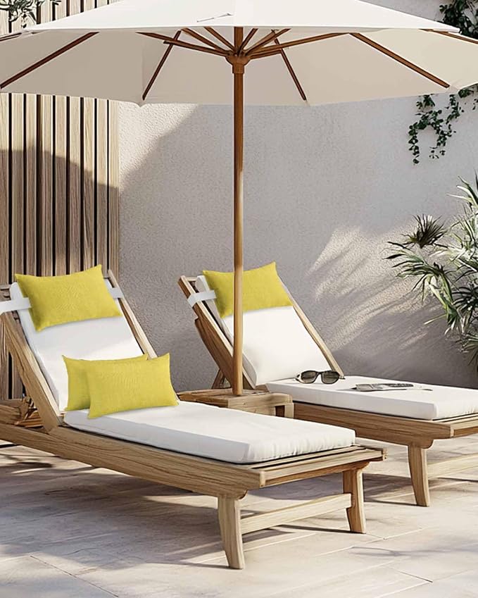 Pack of 2 Outdoor Lumbar Pillow Covers 11x16 Inch, Yellow Burlap Texture Waterproof Throw Pillow Covers Set, Farmhouse Vintage Yellow Indoor&Outdoor Decorative Cushion Cases for Patio Porch Beach