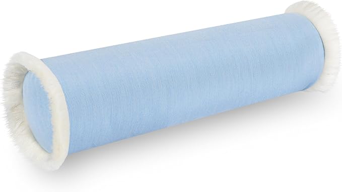 Hofdeco Premium Coastal Hampton Outdoor Performance Bolster Pillow Cover Only, 6"x20" Water Repellent, UV and Fade Resistant for Backyard, Couch, Poolside, Azure Blue Woven Solid