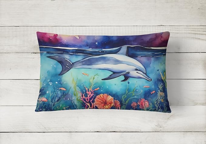 Caroline's Treasures DAC2782PW1216 Dolphin Throw Pillow Machine Washable, Indoor Outdoor Decorative Pillow for Couch, Bed or Patio, 12HX16W