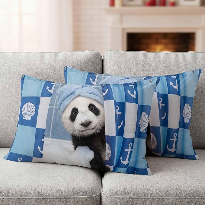 Bathing Panda Waterproof Outdoor Pillow Covers Set of 2 Home Decor, Funny Animal Showering Lumbar Pillowcase Patio Pillow Covers for Couch Bench Patio Furniture Garden 20x12in