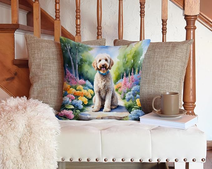 Caroline's Treasures Labradoodle Spring Path Throw Pillow Machine Washable, Indoor Outdoor Decorative Pillow for Couch, Bed or Patio, 14Hx14W