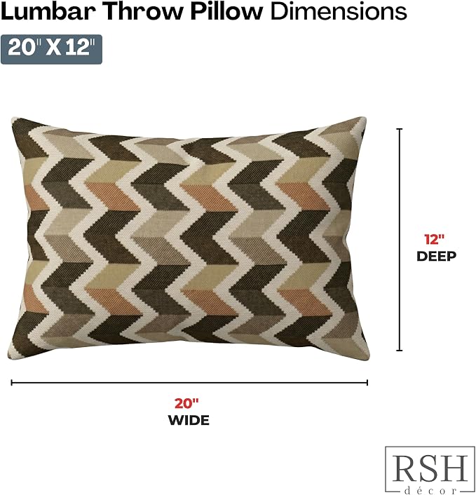 RSH DECOR: Sunbrella Lumbar Throw Pillows Set of 2 | 20" x 12" | Water and Fade-Resistant Performance Fabric | Outdoor Pillow Covers with Down-Alternative Inserts | Made in USA (Prism Fossil)