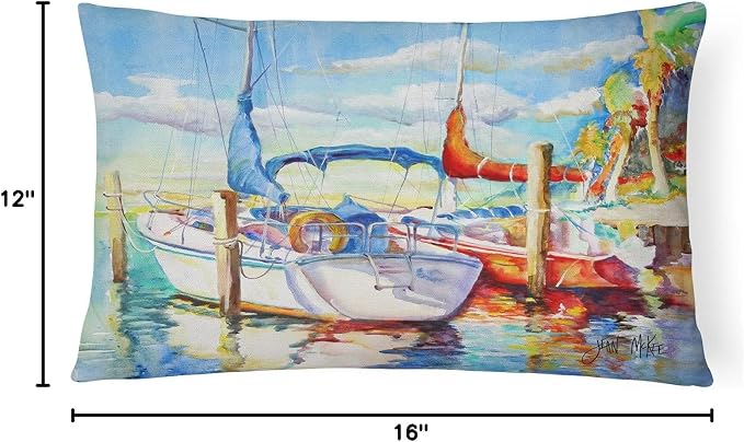 Caroline's Treasures JMK1088PW1216 Towering Q Sailboat Canvas Fabric Decorative Pillow Machine Washable, Indoor Outdoor Decorative Pillow for Couch, Bed or Patio, 12HX16W