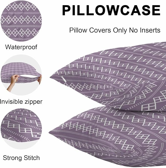 Purple Boho Outdoor Pillow Covers 20x12 Inch Lumbar Pillow Covers Set of 2 Waterproof Decorative Throw Pillow Cases Vintage Ethnic Tribe Abstract Art Cushion Covers for Patio Furniture Garden Couch