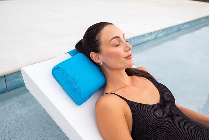REZVANI Headrest Pillow for Patio Chaise Lounge, in Pool Lounger on Ledge with Non-Slip Weighted Tail and Cellphone Pocket, Quick Drying Outdoor for All Weather Pool Furniture and Loungers (Cloudy)