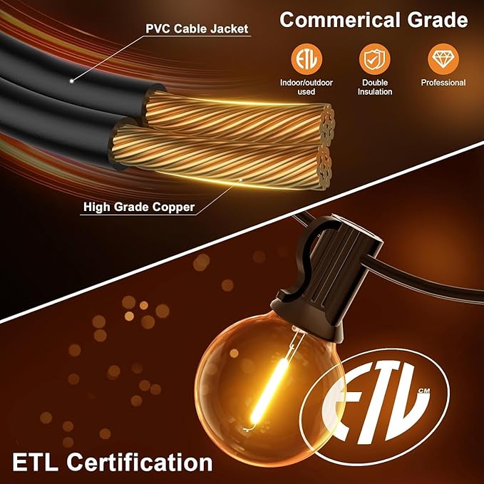 GPATIO Outdoor String Lights, 50FT G40 Bulbs Shatterproof Patio Lights, Waterproof Dimmable Hanging Outdoor Lights, Connectable LED Outside Lights for Backyard Yard Gazebo Porch Party