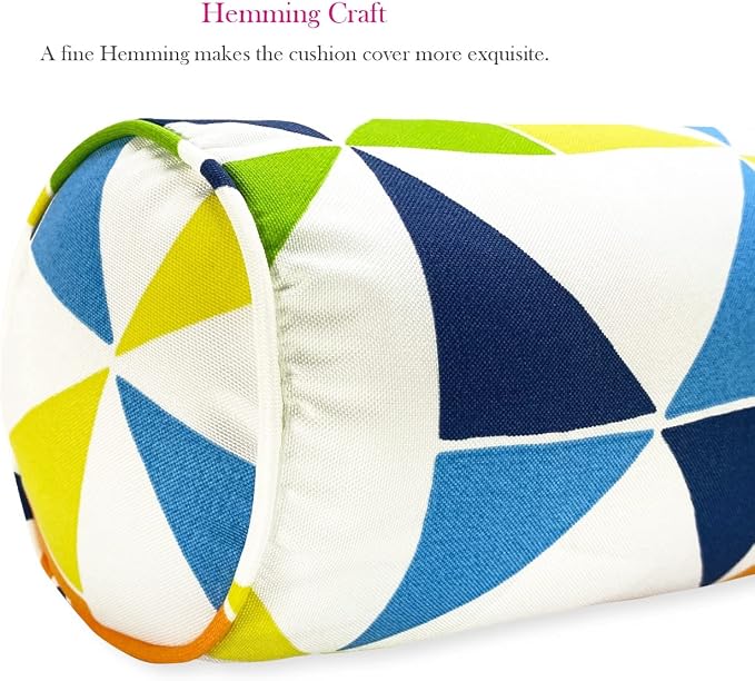 Pack of 2 Outdoor Waterproof Decorative Bolster Pillows with Inserts for Patio Furniture, 20x6 Inch Fade Resistant Patio Garden Bolster Cushions for Couch Bed Sofa, Triangular Multi