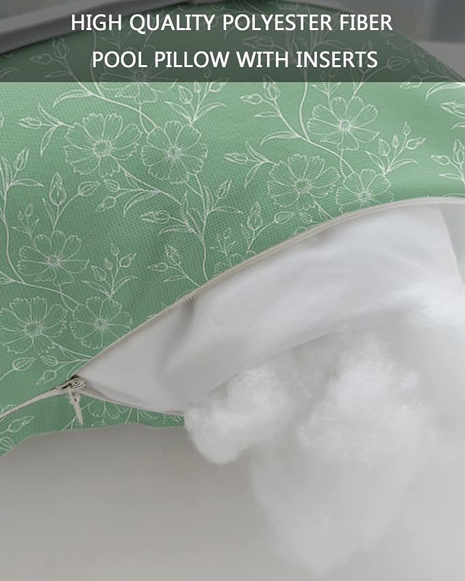 Outdoor Pillows Covers with Inserts Spring Summer Flowers Lines White Lines On Green Waterproof Pillow with Adjustable Strap Throw Pillows for Patio Furniture Recliner Lounge Chair, 12x20 inch, 1PCS