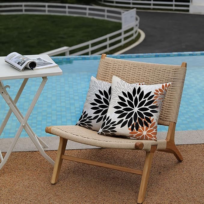 DFXSZ Outdoor Waterproof Pillow Covers 18x18 Set of 2 Black Orange Flower | Spring Summer Waterproof Flower Throw Pillowcases（No Inserts）Outdoor Decor for Fall Patio Funiture Garden Polyester Covers