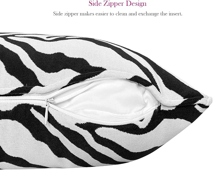 Pack of 2 Outdoor Waterproof Decorative Lumbar Pillows Covers for Patio Furniture, 20x12 Inch Fade Resistant Patio Garden Lumbar Cushion Covers for Couch Bed Sofa, Zebra Black