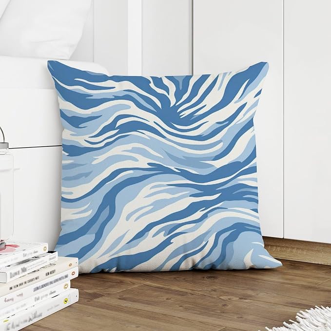 Cushion Cases Blue Tiger Print Cushion Cover Abstract Animal Tiger Print Pillow Cover Accent Modern Decorative Pillow Covers for Patio Couch Bench 22x22 in