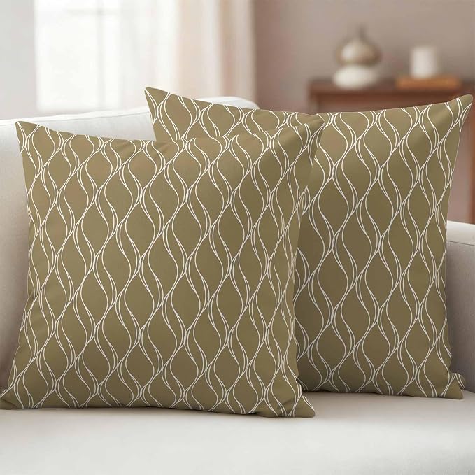 Brown Stripes Outdoor Pillow Covers 20x20 Inch Throw Pillow Covers Set of 2 Waterproof Decorative Pillow Cases Simple Geometric Modern Monochrome Cushion Covers for Patio Furniture Garden Couch Sofa