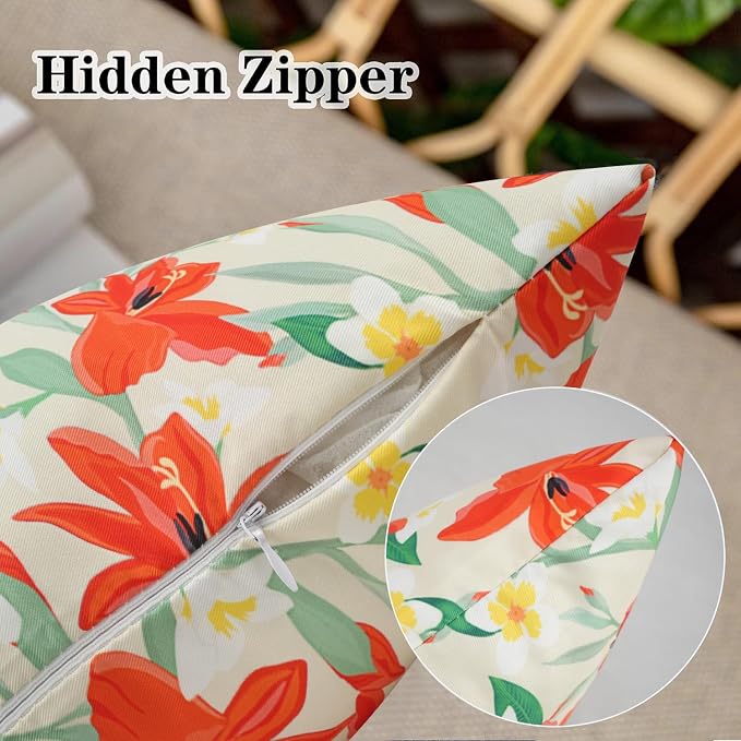 Pyonic Outdoor Pillows Cover Pack of 2 Floral Waterproof Throw Pillow Covers 12X20 inch Outdoor Lumbar Pillows for Patio Furniture Garden Outside Waterproof Throw Pillows