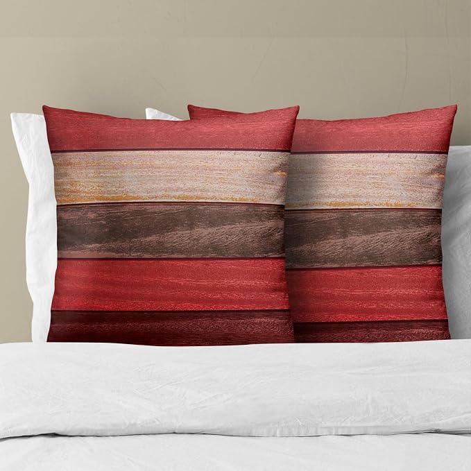 Red Wood Floor Pillow Cover 20x20 Inch Vintage Pink Brown Board Decorative Throw Pillow Case Cotton Cushion Cover for Indoor Outdoor Home Decor Sofa Bed Couch