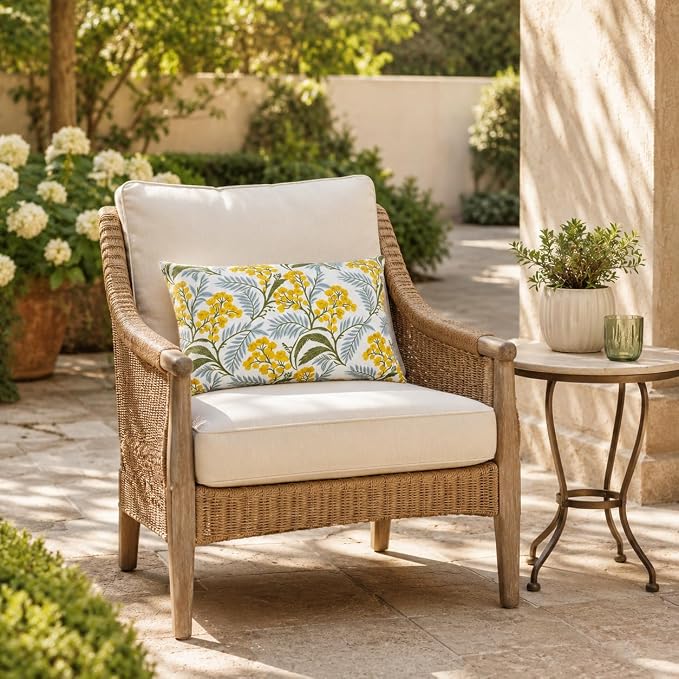 Outdoor Lumbar Pillows 12"x20" Waterproof Patio Pillows with Inserts | Set of 2 Fade Resistant Outdoor Waterproof Lumbar Pillow Decorative Garden Lumbar Cushions for Home Patio Terrace Sofa