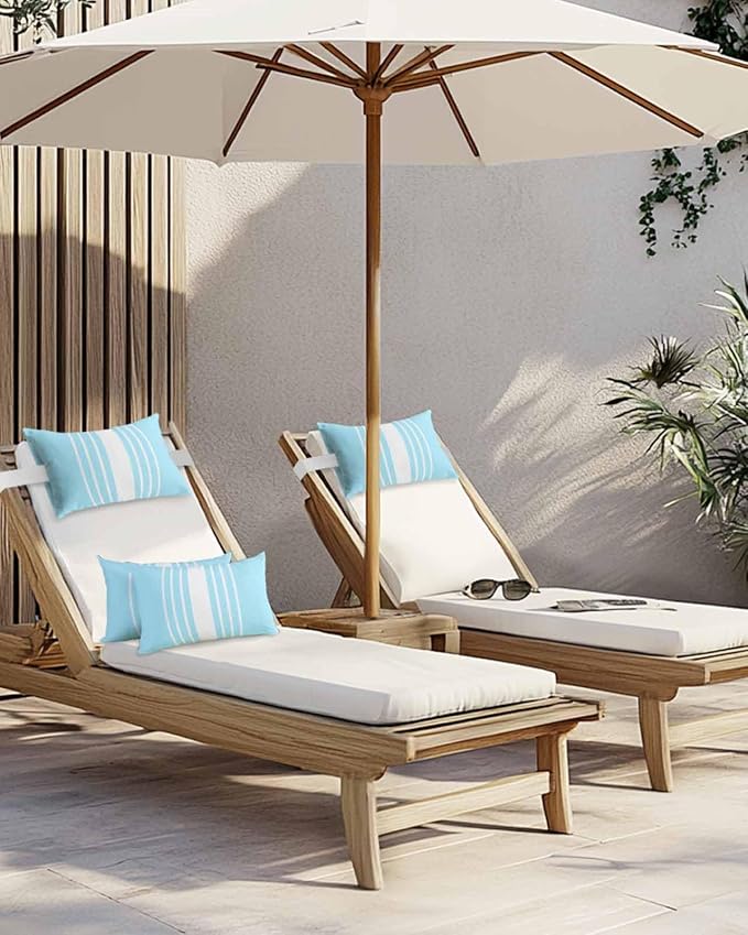 Pack of 2 Outdoor Lumbar Pillow Covers 11x16 Inch, Aqua White Stripe Waterproof Throw Pillow Covers Set, Modern Rustic Vertical Striped Indoor&Outdoor Decorative Cushion Cases for Patio Porch Beach