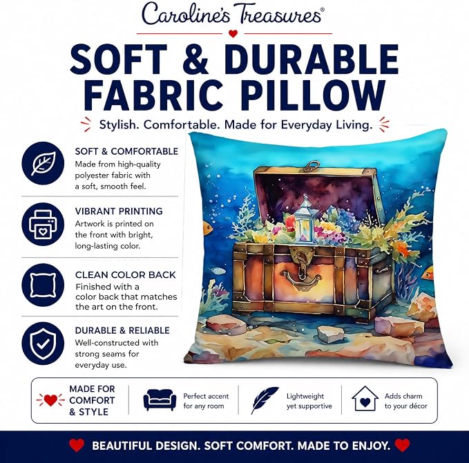 Caroline's Treasures Treasure Chest Throw Pillow Machine Washable, Indoor Outdoor Decorative Pillow for Couch, Bed or Patio, 14Hx14W