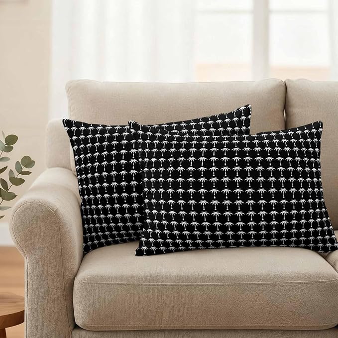 Palm Trees Outdoor Pillow Covers 20"x12" Set of 2, Summer Vintage Nautical Coastal Beach Ocean Black Tree Waterproof Throw Pillow Covers for Patio Furniture, Decorative Cushion Covers for Porch