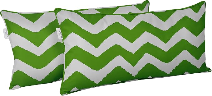 Indoor/Outdoor Polyester Fabric Lumbar Pillow Cover, All-Weather Waterproof Rectangular Cushion Case for Patio Furniture, 12 x 20 Set of 2 - Chevron-46
