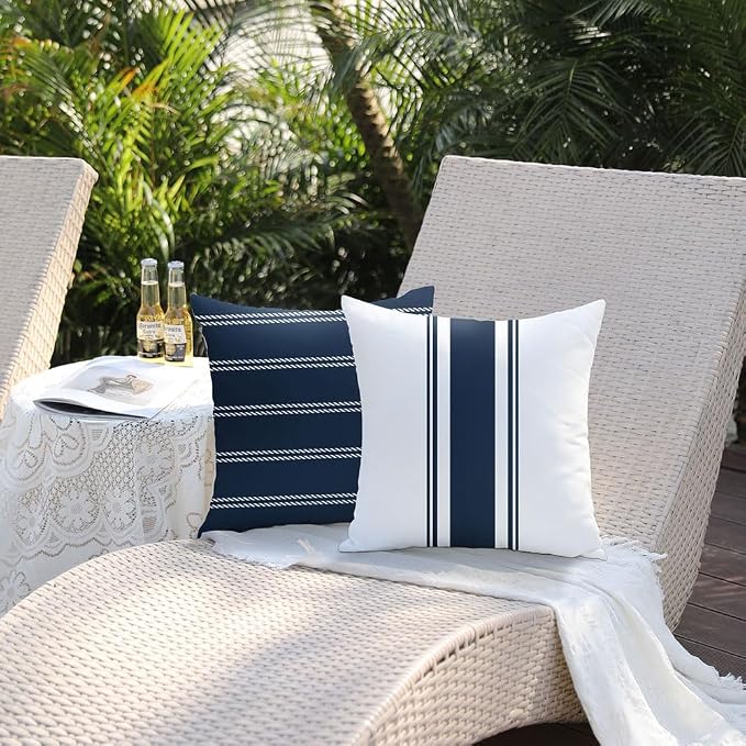 DFXSZ Outdoor Navy Blue Waterproof Geometry Pillow Covers 20x20 Set of 4 | Spring Summer Waterproof Modern Throw Pillowcases（No Inserts） Outdoor Decor for Patio Funiture Garden Polyester Covers